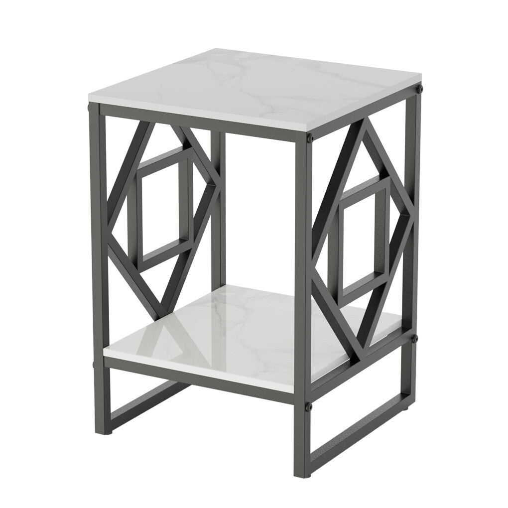 Side Tables: Sleek White Marble Side Table Sofa End Table Bedside Nightstand w Durable Frame