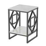 Side Tables: Sleek White Marble Side Table Sofa End Table Bedside Nightstand w Durable Frame