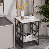 Side Tables: Sleek White Marble Side Table Sofa End Table Bedside Nightstand w Durable Frame