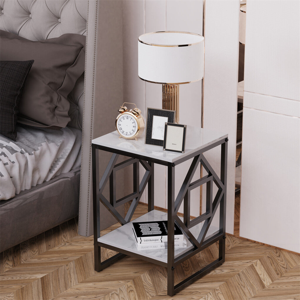 Side Tables: Sleek White Marble Side Table Sofa End Table Bedside Nightstand w Durable Frame