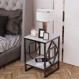 Side Tables: Sleek White Marble Side Table Sofa End Table Bedside Nightstand w Durable Frame