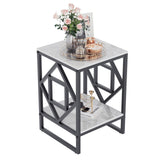 Side Tables: Sleek White Marble Side Table Sofa End Table Bedside Nightstand w Durable Frame