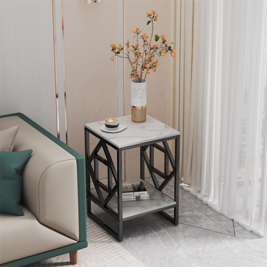 Side Tables: Sleek White Marble Side Table Sofa End Table Bedside Nightstand w Durable Frame