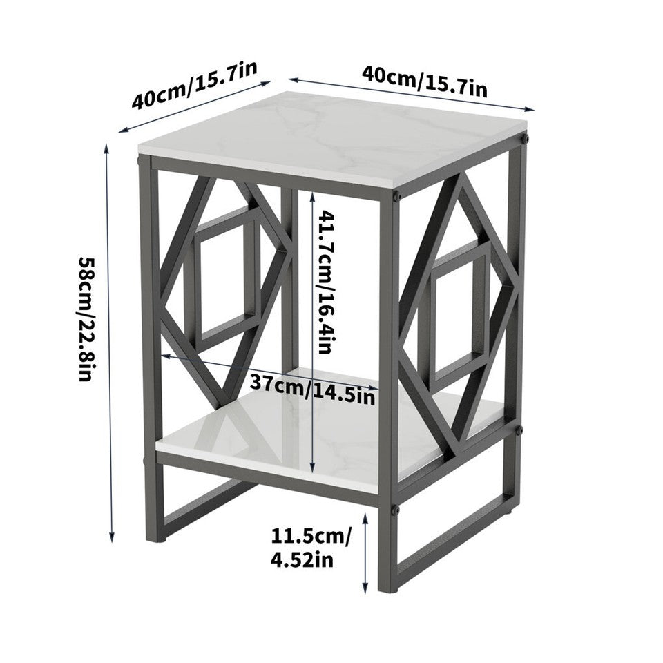 Side Tables: Sleek White Marble Side Table Sofa End Table Bedside Nightstand w Durable Frame