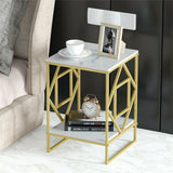 Side Tables: White Marble Gold Side Table Living Room End Accent Table Nightstand with Shelf