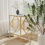 Side Tables: White Marble Gold Side Table Living Room End Accent Table Nightstand with Shelf