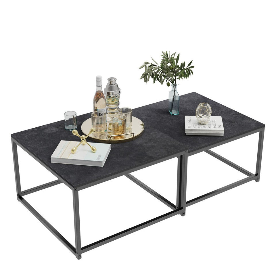 Coffee Tables: Marble Nesting Coffee Table Set Sintered Stone Side End Tables with Solid Metal Frame