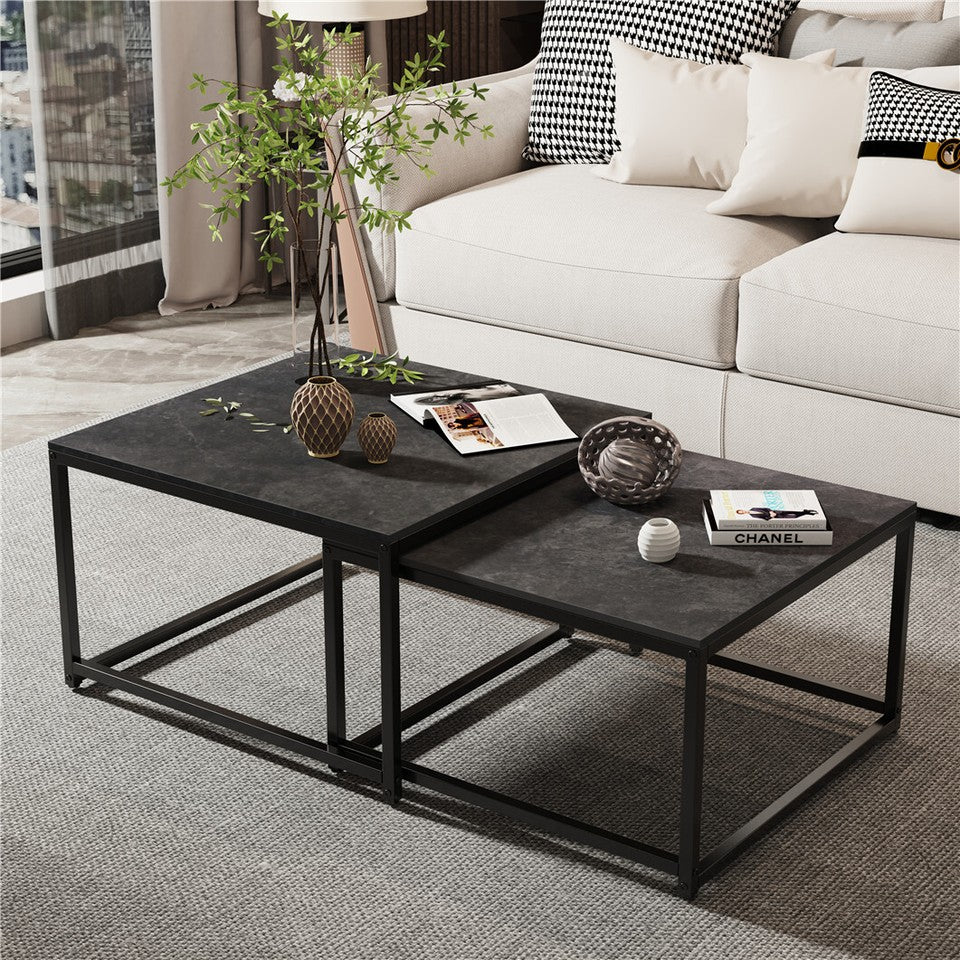 Coffee Tables: Marble Nesting Coffee Table Set Sintered Stone Side End Tables with Solid Metal Frame