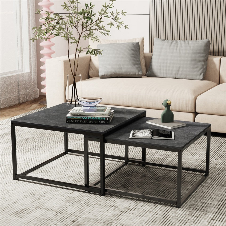 Coffee Tables: Marble Nesting Coffee Table Set Sintered Stone Side End Tables with Solid Metal Frame