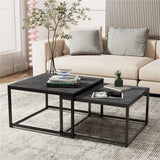 Coffee Tables: Marble Nesting Coffee Table Set Sintered Stone Side End Tables with Solid Metal Frame
