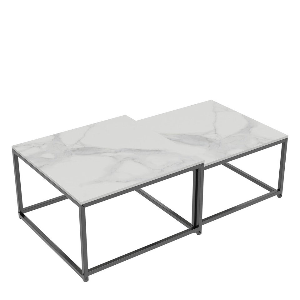 Coffee Tables: Marble Nesting Coffee Table Side End Tables Bedside Furniture with Solid Metal Frame
