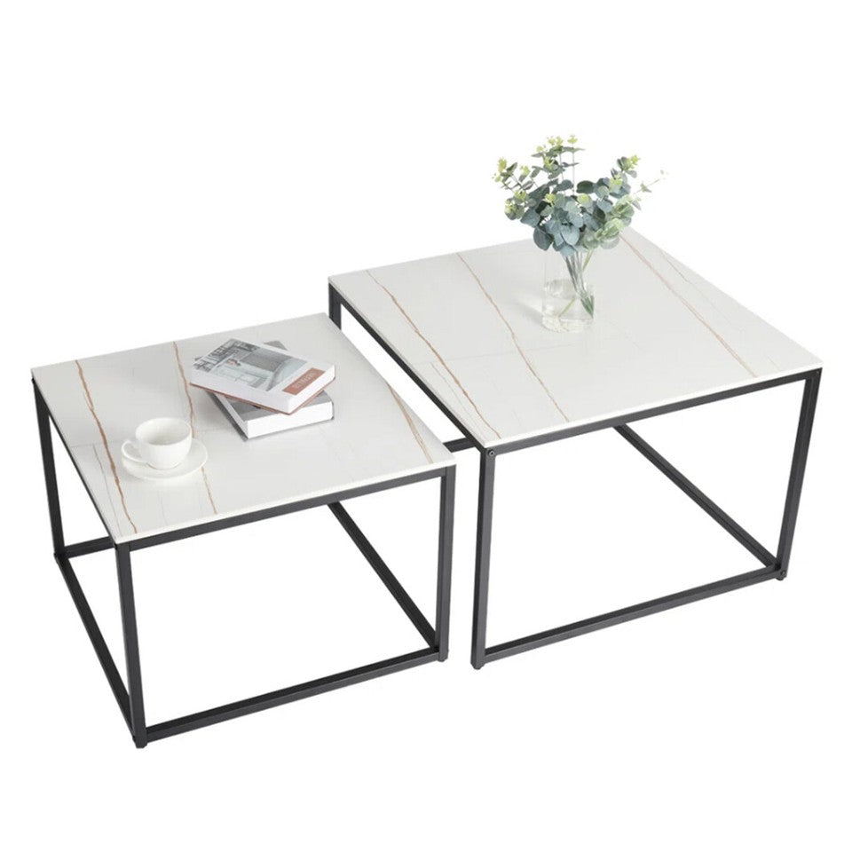 Coffee Tables: Marble Nesting Coffee Table Side End Tables Bedside Furniture with Solid Metal Frame