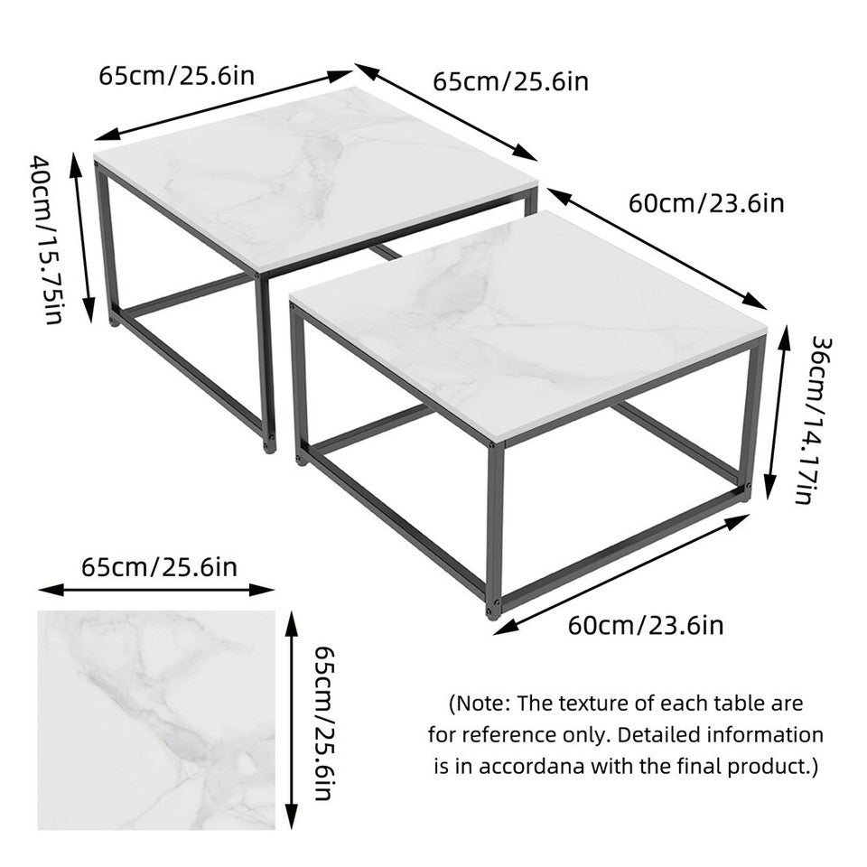 Coffee Tables: Marble Nesting Coffee Table Side End Tables Bedside Furniture with Solid Metal Frame
