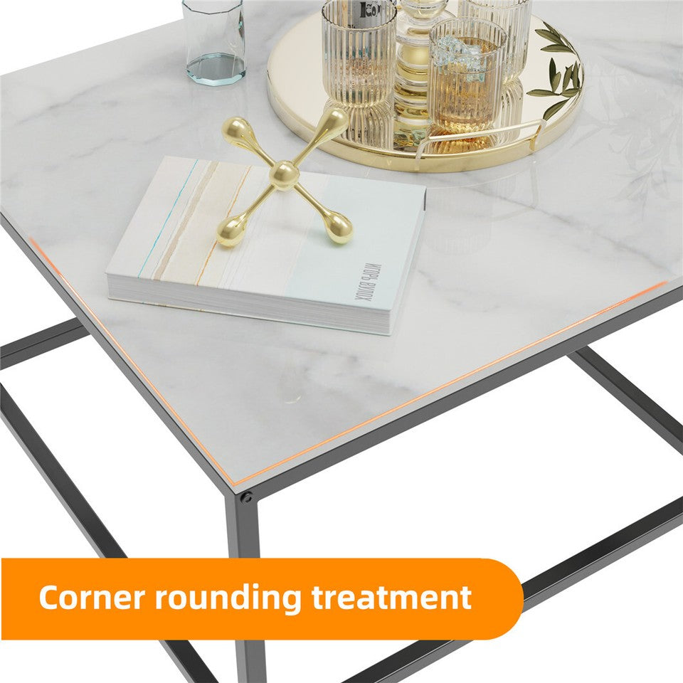 Coffee Tables: Marble Nesting Coffee Table Side End Tables Bedside Furniture with Solid Metal Frame