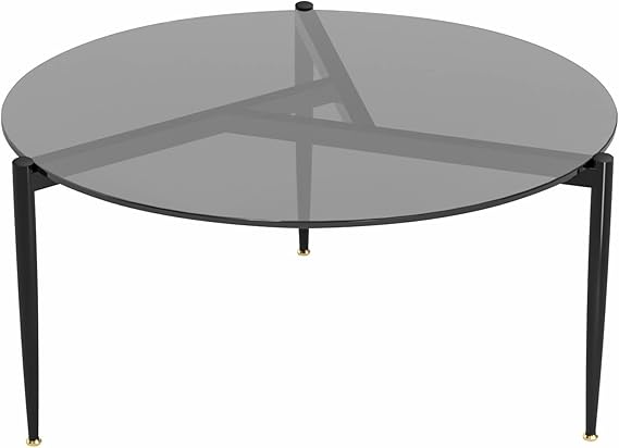 Coffee Tables: Modern Round Tempered Glass Coffee Table Sofa Side End Table Brown Tinted Metal Frame Living Room