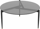 Coffee Tables: Modern Round Tempered Glass Coffee Table Sofa Side End Table Brown Tinted Metal Frame Living Room