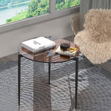 Coffee Tables: Modern Round Tempered Glass Coffee Table Sofa Side End Table Brown Tinted Metal Frame Living Room