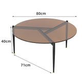 Coffee Tables: Modern Round Tempered Glass Coffee Table Sofa Side End Table Brown Tinted Metal Frame Living Room
