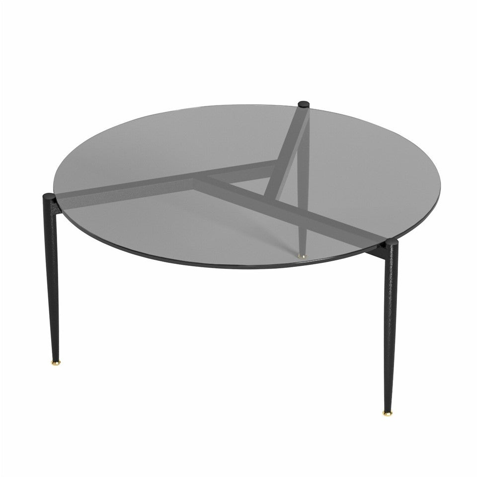 Coffee Tables: Chic Round Glass Coffee Table with Metal Legs