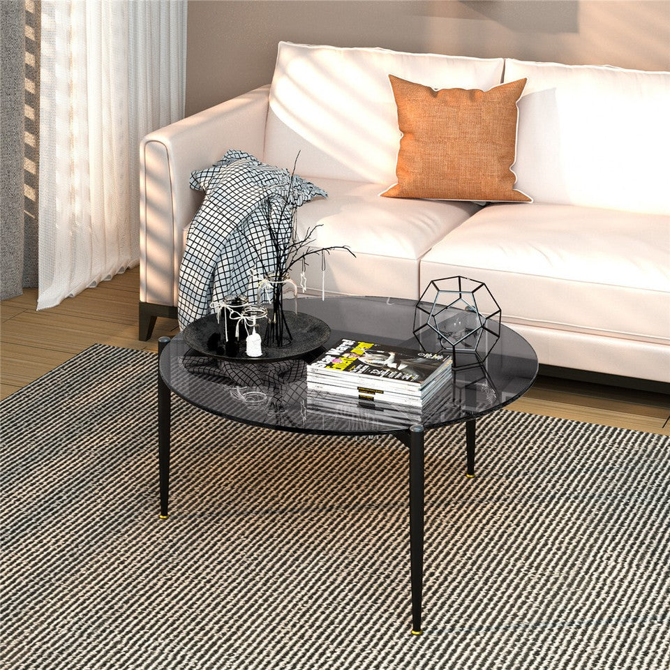 Coffee Tables: Chic Round Glass Coffee Table with Metal Legs