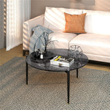 Coffee Tables: Chic Round Glass Coffee Table with Metal Legs