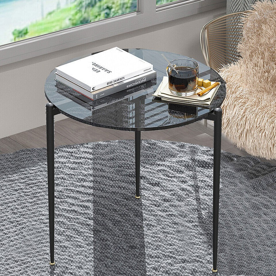 Coffee Tables: Chic Round Glass Coffee Table with Metal Legs