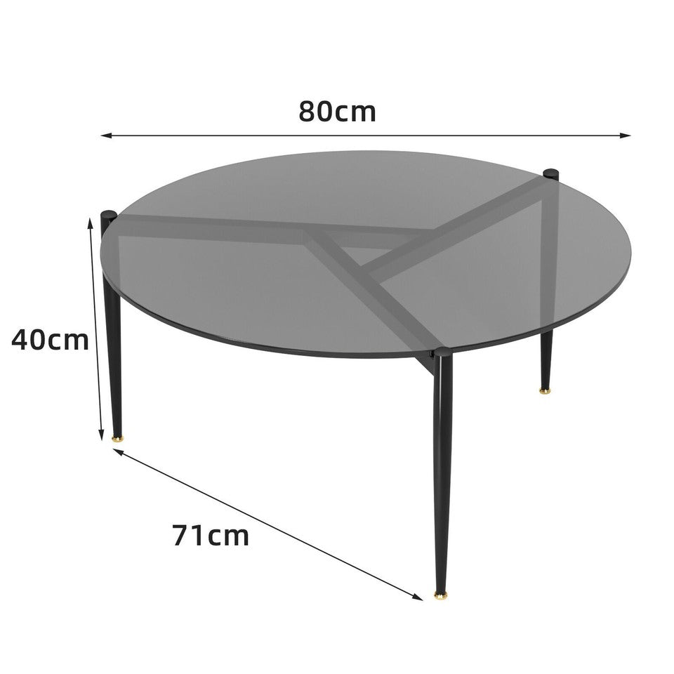 Coffee Tables: Chic Round Glass Coffee Table with Metal Legs