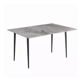 Side Tables: Glossy Gray Rectangular Stone Dining Table With Slim Black Legs