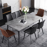 Side Tables: Glossy Gray Rectangular Stone Dining Table With Slim Black Legs