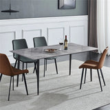 Side Tables: Glossy Gray Rectangular Stone Dining Table With Slim Black Legs