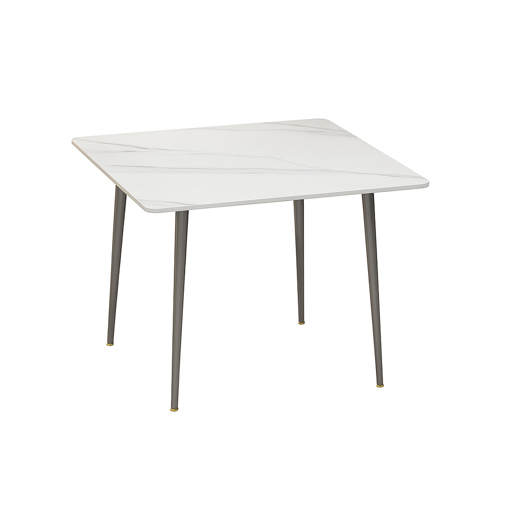 Dining Tables: White Sintered Stone Dining Table With Black Legs For Modern Interiors