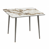 Dining Tables: Glossy White Sintered Stone Dining Table With Black Metal Base Frame