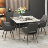 Dining Tables: Glossy White Sintered Stone Dining Table With Black Metal Base Frame