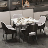 Dining Tables: Glossy White Sintered Stone Dining Table With Black Metal Base Frame