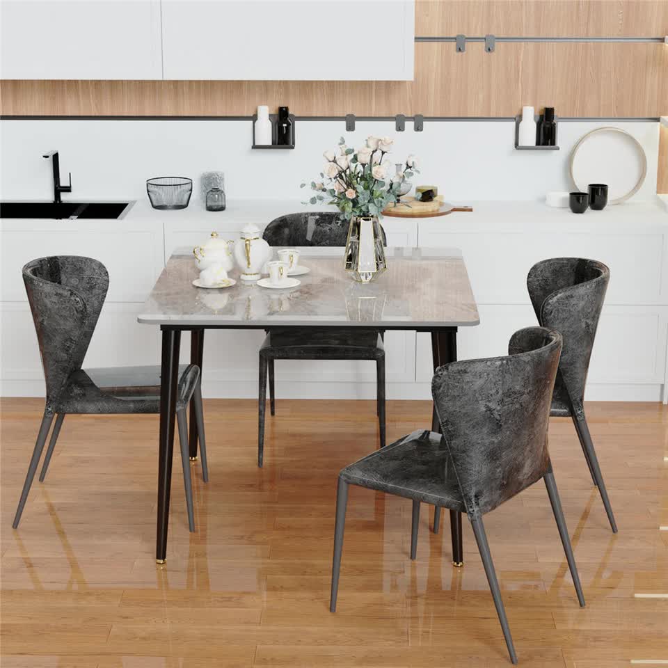 Dining Tables: Square Marble Dining Table Sintered Stone Kitchen Table 80x80cm - Modern Restaurant Table with Metal Legs