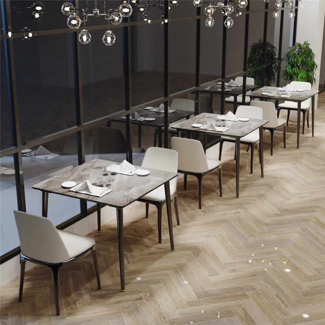 Dining Tables: Square Marble Dining Table Sintered Stone Kitchen Table 80x80cm - Modern Restaurant Table with Metal Legs