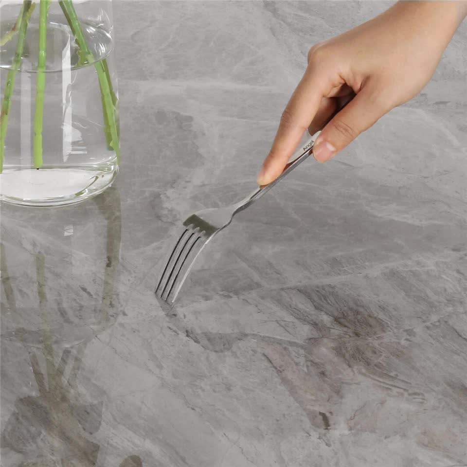 Dining Tables: Square Marble Dining Table Sintered Stone Kitchen Table 80x80cm - Modern Restaurant Table with Metal Legs