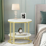 Coffee Tables: White Marble Side End Table Round Coffee Accent Table Nightstand Gold Iron Frame