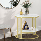 Coffee Tables: White Marble Side End Table Round Coffee Accent Table Nightstand Gold Iron Frame
