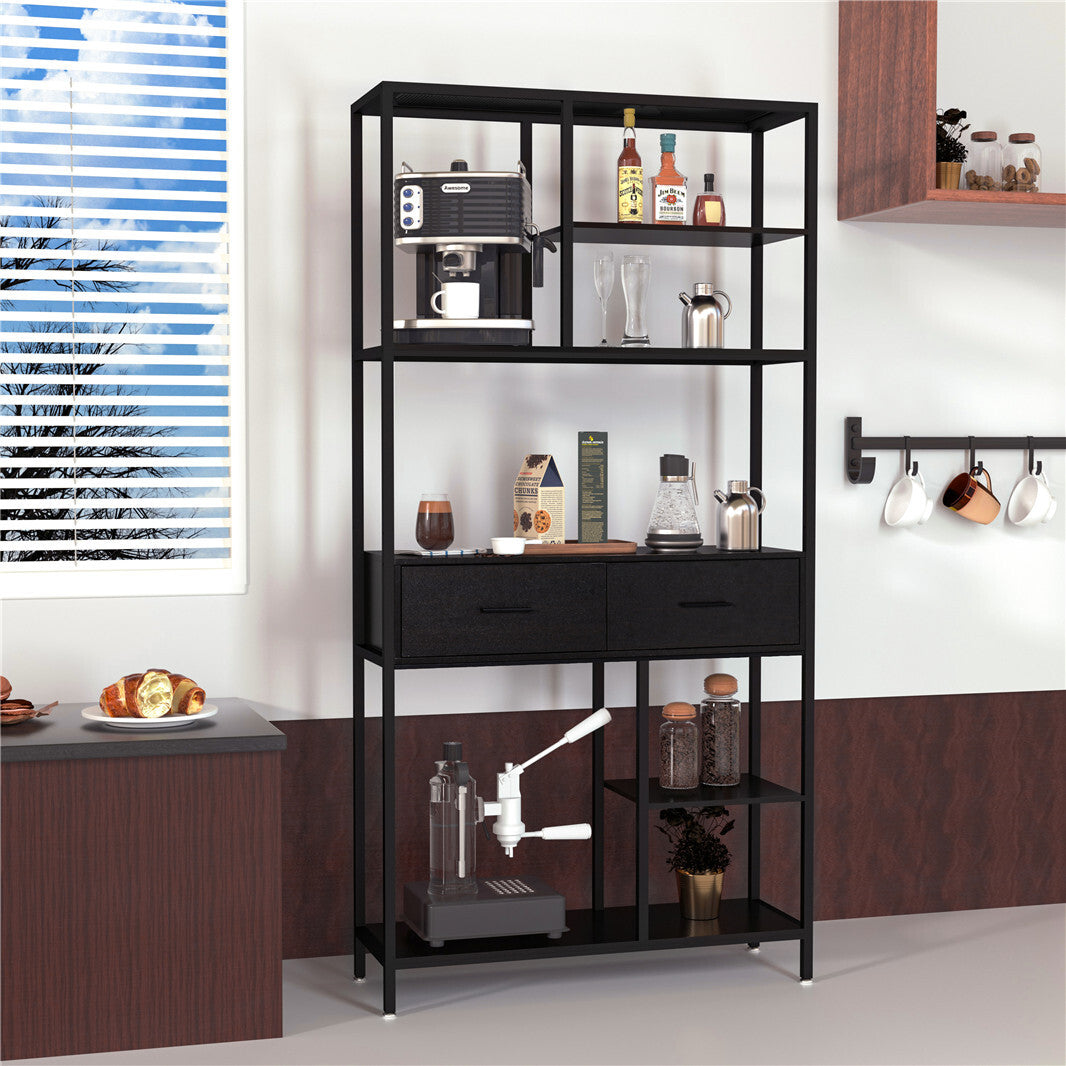 Bookcases & Shelves: 180Cm Tall Bookshelf With Drawers Industrial Bookcase W/ 6 Tiers Storage Shelves