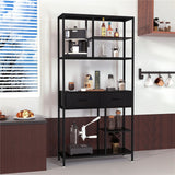 Bookcases & Shelves: 180Cm Tall Bookshelf With Drawers Industrial Bookcase W/ 6 Tiers Storage Shelves
