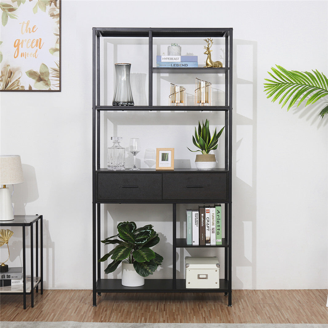 Bookcases & Shelves: 180Cm Tall Bookshelf With Drawers Industrial Bookcase W/ 6 Tiers Storage Shelves