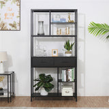 Bookcases & Shelves: 180Cm Tall Bookshelf With Drawers Industrial Bookcase W/ 6 Tiers Storage Shelves