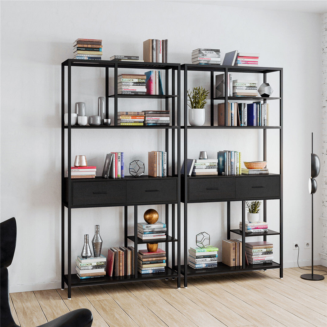 Bookcases & Shelves: 180Cm Tall Bookshelf With Drawers Industrial Bookcase W/ 6 Tiers Storage Shelves