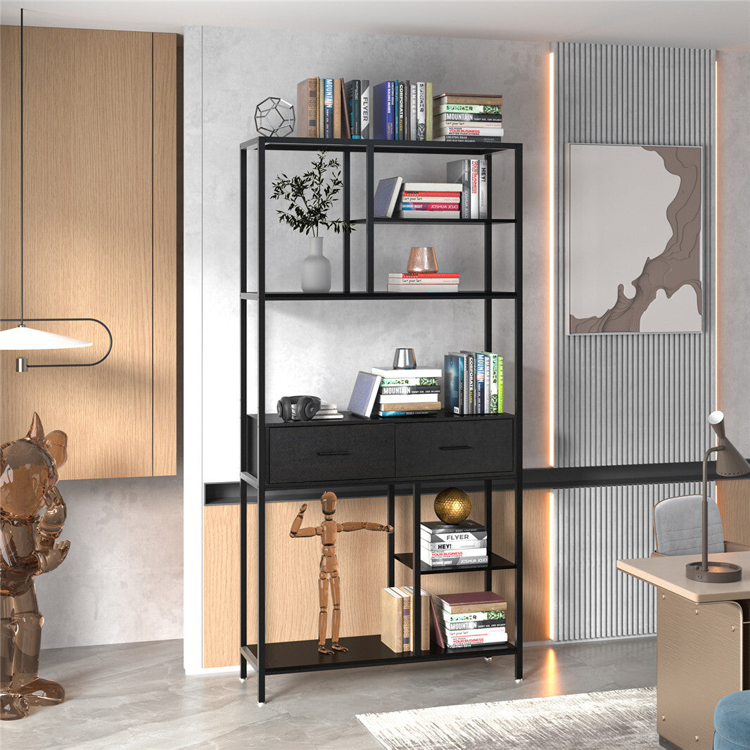 Bookcases & Shelves: 180Cm Tall Bookshelf With Drawers Industrial Bookcase W/ 6 Tiers Storage Shelves