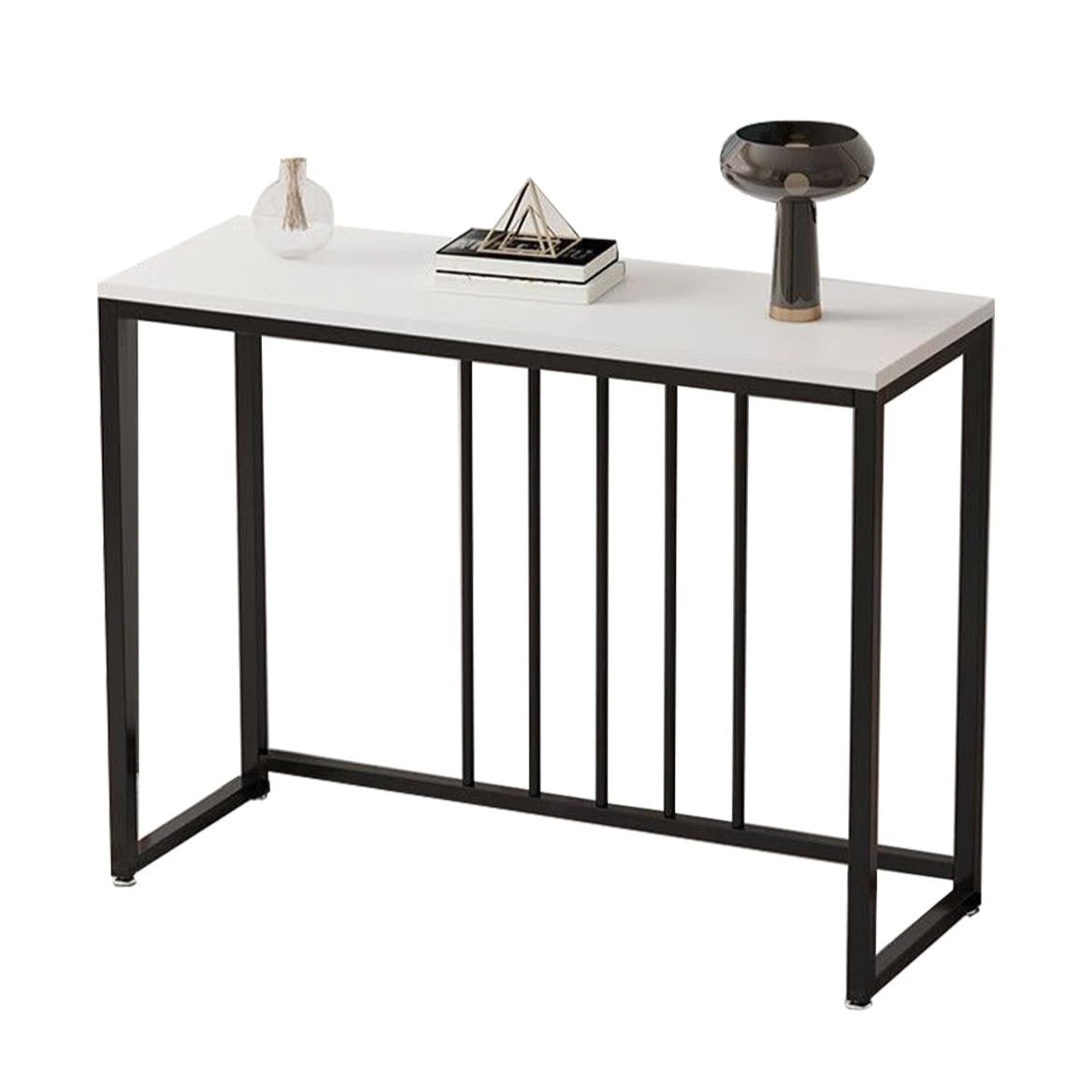 Side Tables: Fin 80Cm Sintered Stone Console Table Storage Table Behind Sofa W/ Black Metal Frame