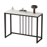 Side Tables: Fin 80Cm Sintered Stone Console Table Storage Table Behind Sofa W/ Black Metal Frame