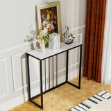 Side Tables: Fin 80Cm Sintered Stone Console Table Storage Table Behind Sofa W/ Black Metal Frame