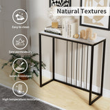 Side Tables: Fin 80Cm Sintered Stone Console Table Storage Table Behind Sofa W/ Black Metal Frame