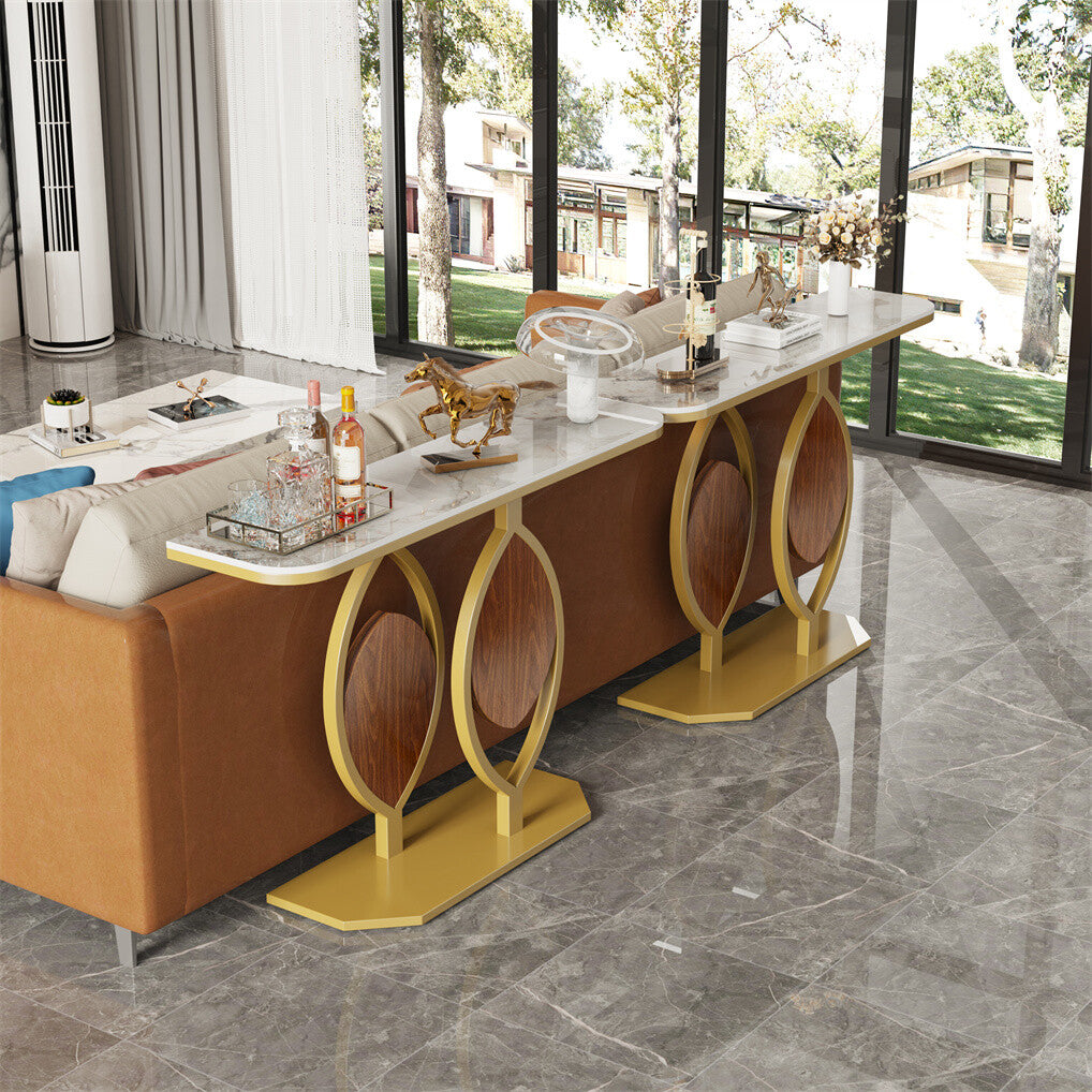 Side Tables: Noble and Elegant Sintered Stone Console Table Hallway Table with Strong Metal Frame
